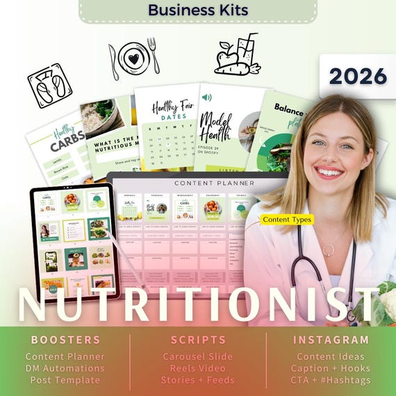 Nutritionist Biz Kit Bundle2026 - Canva Template-Instagram Post Ideas-Planner-Nutrition Coach Content Calendar-Google Sheet