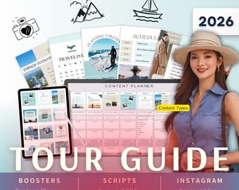 Tour Guide Biz Kit Bundle2026 - Canva Template-Instagram Post Ideas-Planner-Tour Leader-Agency Content Calendar-Google Sheet