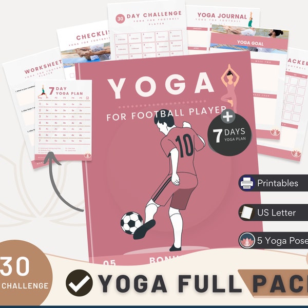 Yoga für Fußball Spieler 2024 - Printable Ebook - Yoga Plan - Yoga Journal - Yoga Tracker - Yoga Arbeitsblatt - Yoga Challenge - Yoga Checkliste - Geschenke für ihn