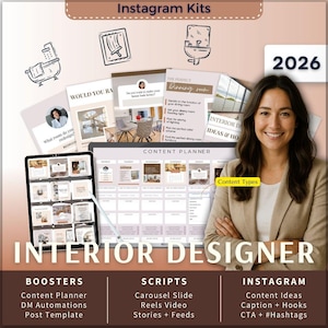 Interior Designer Instagram Kit 7in1 Bundle Canva Template-Content Planner-Caption-Reels-Story-Carousel -DM Manychat Home Decor