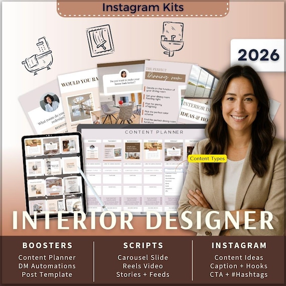 Interior Designer Instagram Kit 7in1 Bundle Canva Template-Content Planner-Caption-Reels-Story-Carousel -DM Manychat Home Decor