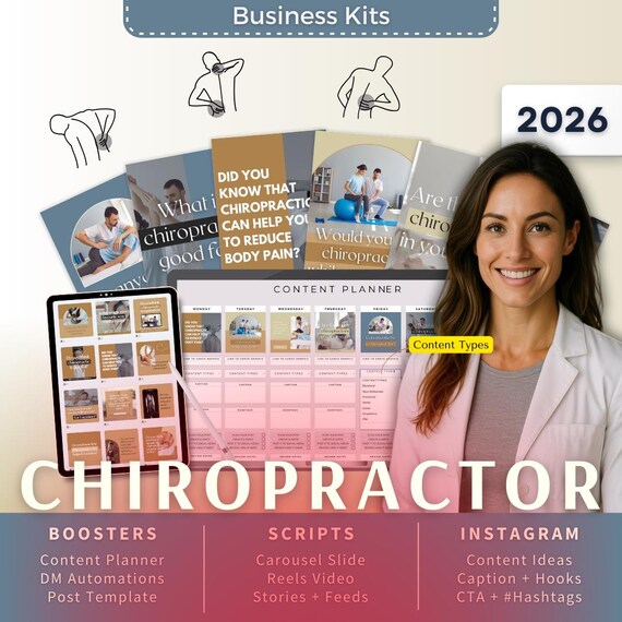 Chiropractor Biz Kit Bundle2026 - Canva Template-Instagram Post Ideas-Planner-Chiropractic Clinic Content Calendar-Google Sheet
