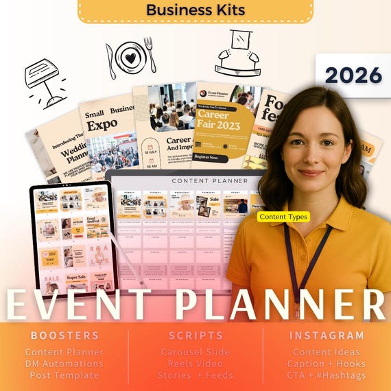 Event Planner Biz Kit Bundle2026 - Party Planner Canva Template-Instagram Post Ideas-Planner-Event Organizer Content Calendar-Google Sheet