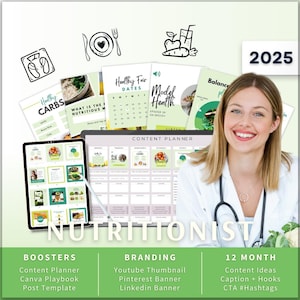 Nutritionist Bundle2025 - Canva Template-Instagram Post Ideas-Planner-Nutrition Coach Content Calendar-Google Sheet