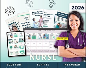 Nurse Instagram Kit 7in1 Bundle Canva Template-Content Planner-Post Caption-Reels Script-Insta Story-Carousel-Nursery-Senior Care