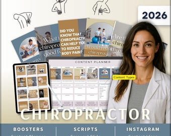 Kit Instagram per chiropratici 7 in 1, modello Canva, pianificatore di contenuti, didascalie, reel, storie di Instagram, carosello, messaggi diretti Manychat Chiropractic