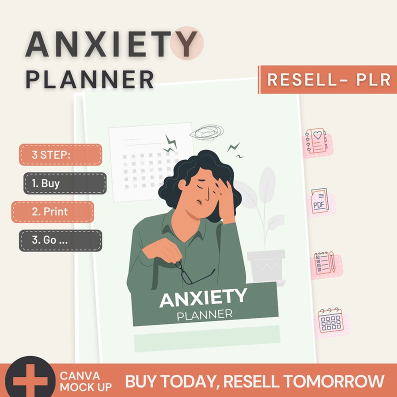 Mindfulness journal, mental health organizer, stress relief planner, anxiety management journal, self-care planner