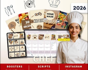 Chef Instagram Kit 7in1 Bundle Canva Template-Content Planner-Caption-Reels Script-Insta Story-Carousel-DM Manychat-Restaurant