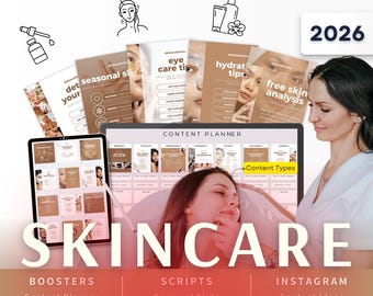 Skin Care Biz Kit Bundle2026 - Canva Template-Instagram Post Ideas-Planner-Esthetician Beauty Salon Content Calendar-Google Sheet