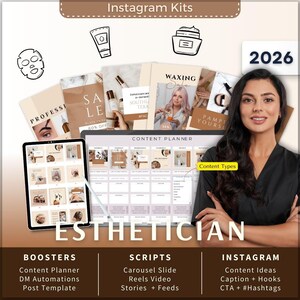 Esthetician Instagram Kit 7in1 Bundle Canva Template-Content Planner-Post Caption-Reels -Insta Story-Carousel -DM Manychat-Salon