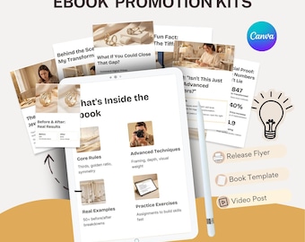 Photographer Ebook Promotion Kit Canva Template= Social Media-Instagram-Linkedin-Pinterest - Whatsapp - Threads - Youtube Carousel - Tiktok