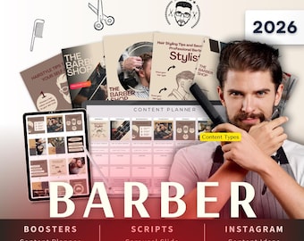 Barber Biz Kit Bundle2026 - Canva Template-Instagram Post Ideas-Planner-Barbershop-Hair Salon Content Calendar-Google Sheet