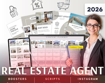 Real Estate Agent Biz Kit Bundle2026 - Canva Template-Instagram Post Ideas-Planner-Real Estate Agent Content Calendar-Google Sheet