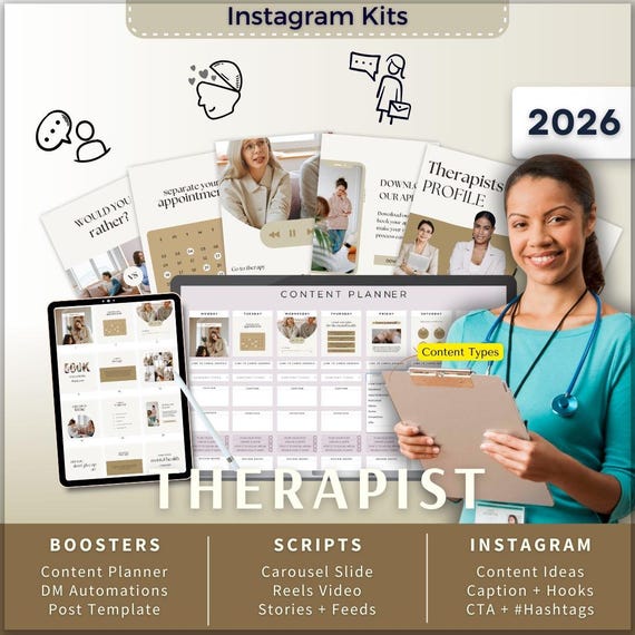 Therapist Instagram Kit 7in1 Bundle Canva Template-Content Planner-Caption-Reels-Insta Story-Carousel -DM Manychat Therapy Clinic