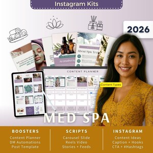 Med SPA Therapist Instagram Kit 7in1 Bundle Canva Template-Content Planner-Caption-Reels-Insta Story-Karussell-DMManychat-Dayspa