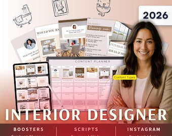 Interior Designer Biz Kit Bundle2026 - Canva Template-Instagram Post Ideas-Planner-Decorator Content Calendar-Google Sheet