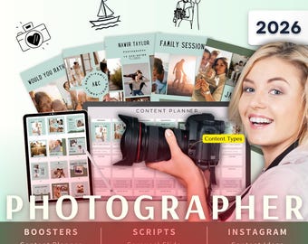 Photographer Biz Kit Bundle2026 - Canva Template-Instagram Post Ideas-Planner-Photo Studio Content Calendar-Google Sheet