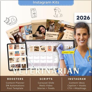 Veterinarian Instagram Kit 7in1 Bundle Canva Template-Content Planner-Post Caption-Reels-Insta Story-Carousel-DM Manychat-Pet Shop
