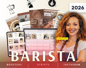 Barista Biz Kit Bundle2026 - Canva Template-Instagram Post Ideas-Planner-Coffee shop Content Calendar-Google Sheet