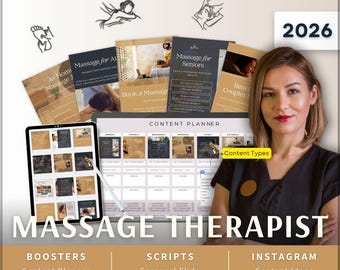 Massage Therapist Instagram Kit 7in1 Bundle Canva Template-Content Planner-Caption-Reels Script-Insta Story-Carousel-DM Manychat