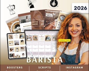 Barista Instagram Kit 7in1 Bundle Canva Template-Content Planner-Post Caption-Reels -Insta Story-Carousel -DM Manychat-Coffee Shop