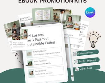 Dietitian Ebook Promotion Kit Canva Template= Social Media - Instagram-Linkedin - Pinterest - Whatsapp - Threads - Youtube Carousel - Tiktok