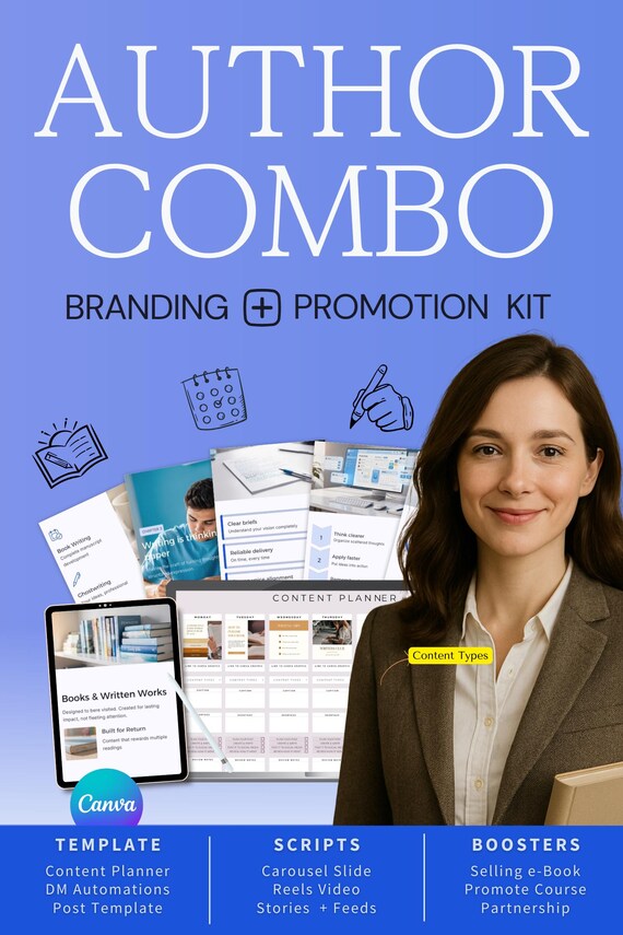 Author Instagram Kit 7in1 Bundle-Canva Template-Content Planner-Post Caption-Reels-Insta Story-Carousel -DM Manychat ebook-Writer