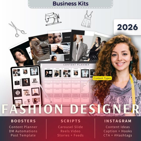 Fashion Designer Biz Kit Bundle2026 - Canva Template-Instagram Post Ideas-Planner-Clothing Store Content Calendar-Google Sheet