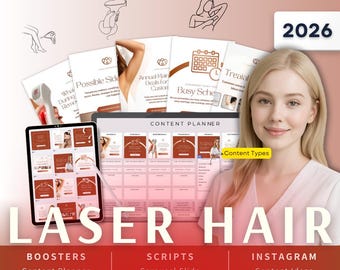 Laser Hair Biz Kit Bundle2026 - Canva Template-Instagram Post Ideas-Planner-Aestheticians Beauty Clinic Content Calendar-Google Sheet