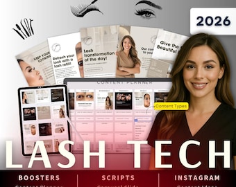 Lash Technician Biz Kit Bundle2026 - Canva Template-Instagram Post Ideas-Planner-Aestheticians Beauty Clinic Content Calendar-Google Sheet