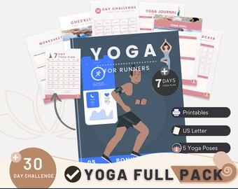Yoga for Runners 2024 | Printable Yoga Books + Yoga Plan-Yoga Journal-Tracker-Yoga Worksheet-Yoga Challenge-Yoga Checklist- Gifts for him