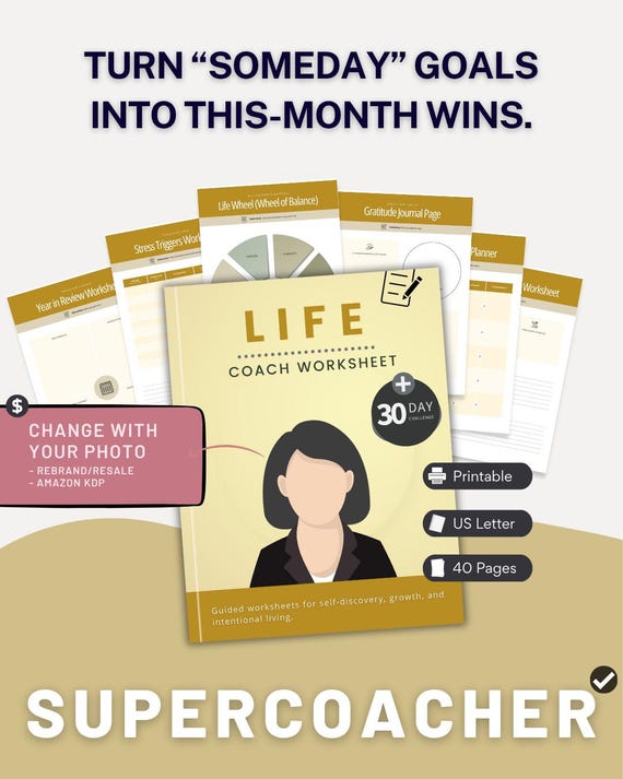 Life Coach Worksheet - Canva Template 40 Pages