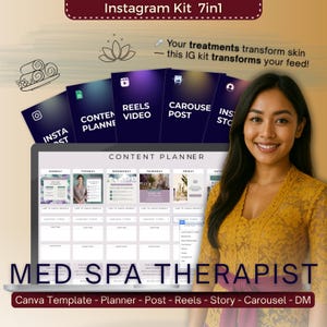 Med SPA Therapist Instagram Kit 7in1 Bundle Canva Template-Content Planner-Post Caption-Reels-Insta Story-Carousel Slide-DM Manychat-Dayspa