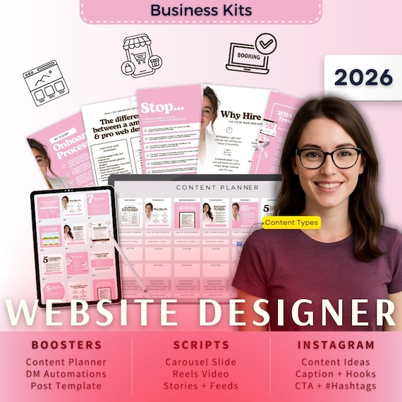 Website Designer Biz Kit Bundle2026 - Canva Template-Instagram Post Ideas-Planner-Web Agency Content Calendar-Google Sheet