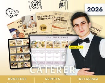 Caterer Instagram Kit 7in1 Bundle Canva Template-Content Planner-Post Caption-Reels Script-Insta Story-Carousel -Catering Service