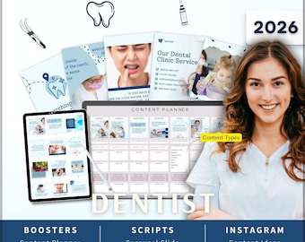 Dentist Instagram Kit 7in1 Bundle Canva Template-Content Planner-Post Caption-Reels Script-Insta Story-Carousel-Dental Care Clinic
