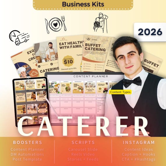 Caterer Biz Kit Bundle2026 - Canva Template-Instagram Post Ideas-Planner-Keto Catering Service Content Calendar-Google Sheet