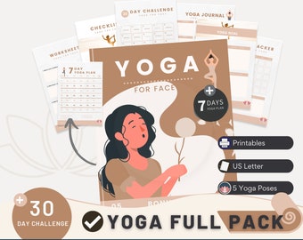 Yoga für Gesicht 2024 | Printable Ebook + Yoga Plan-Yoga Journal-Yoga Tracker-Yoga Worksheet-Yoga Challenge-Yoga Checklist-Geschenke für Sie