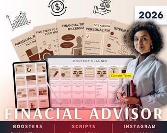 Financial Advisor Biz Kit Bundle2026 - Canva Template-Instagram Post Ideas-Planner-Financial Advisor Content Calendar-Google Sheet