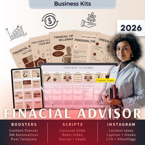 Financial Advisor Biz Kit Bundle2026 - Canva Template-Instagram Post Ideas-Planner-Financial Advisor Content Calendar-Google Sheet