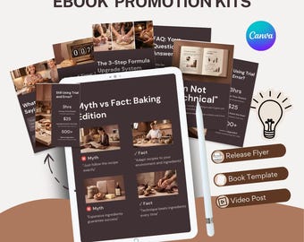 Baker Ebook Promotion Kit Canva Template= Social Media - Instagram - Linkedin - Pinterest - Whatsapp - Threads - Youtube Carousel - Tiktok