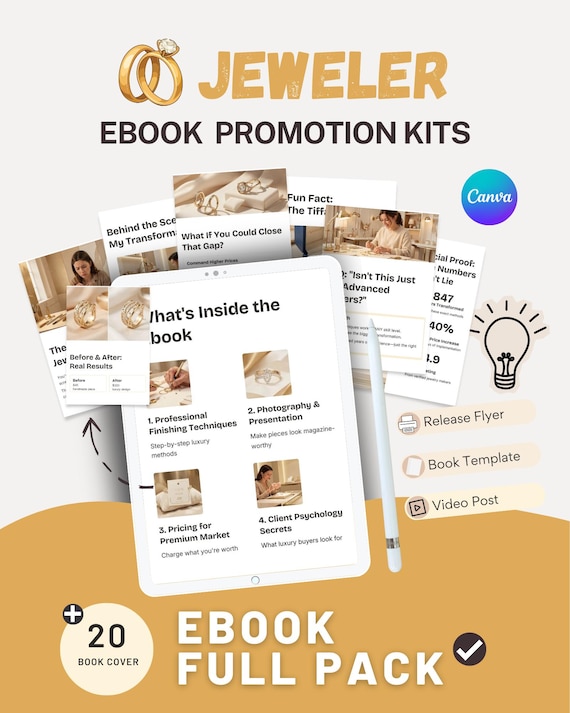 Jeweler Ebook Promotion Kit Canva Template= Social Media - Instagram - Linkedin - Pinterest - Whatsapp - Threads - Youtube Carousel - Tiktok
