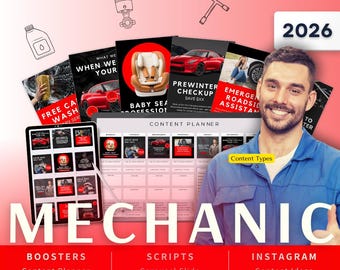 Mechanic-Car Technician Biz Kit Bundle2026 - Canva Template-Instagram Post Ideas-Planner-Auto Shop Content Calendar-Google Sheet