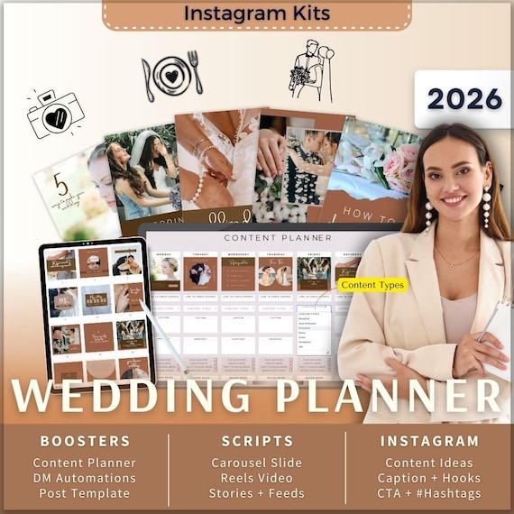 Wedding Planner Instagram Kit 7in1 Bundle Canva Template-Content Planner-Post Caption-Reels-Insta Story-Carousel Slide-DM Manychat