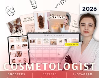 Cosmetologist Biz Kit Bundle2026 - Canva Template-Instagram Post Ideas-Planner-Beauty Clinic Content Calendar-Google Sheet
