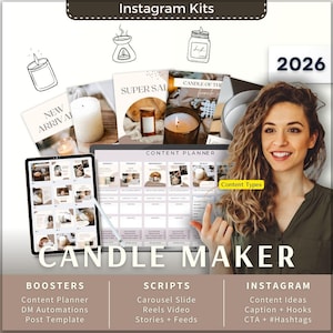 Candle Maker Instagram Kit 7in1 Bundle Canva Template-Content Planner-Post Caption-Reels Script-Insta Story-Carousel-DM Manychat