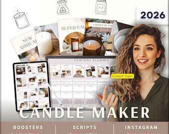 Candle Maker Instagram Kit 7in1 Bundle Canva Template-Content Planner-Post Caption-Reels Script-Insta Story-Carousel-DM Manychat