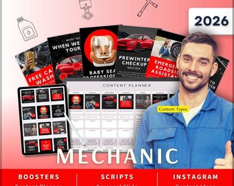 Mechanic Instagram Kit 7in1 Bundle Canva Template-Content Planner-Caption-Reels Script-Insta Story-Carousel -DM Manychat-Cars Shop