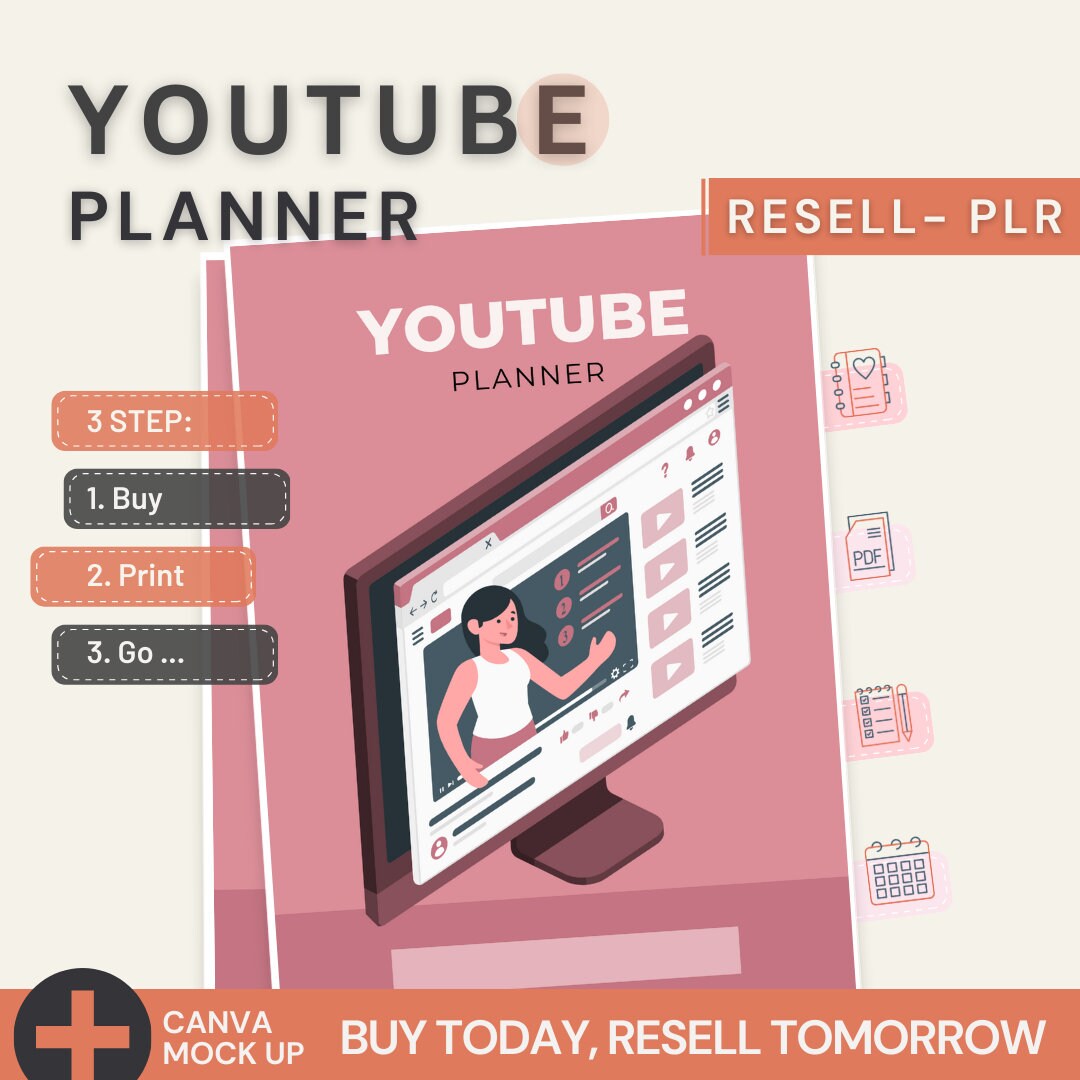 Youtube Planner 2024 Printable PDF A4 Size Resellable PLR Etsy UK