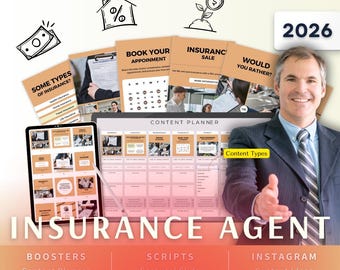 Insurance Agent Biz Kit Bundle2026 - Canva Template-Post Ideas-Planner-Insurance Company Content Calendar-Google Sheet